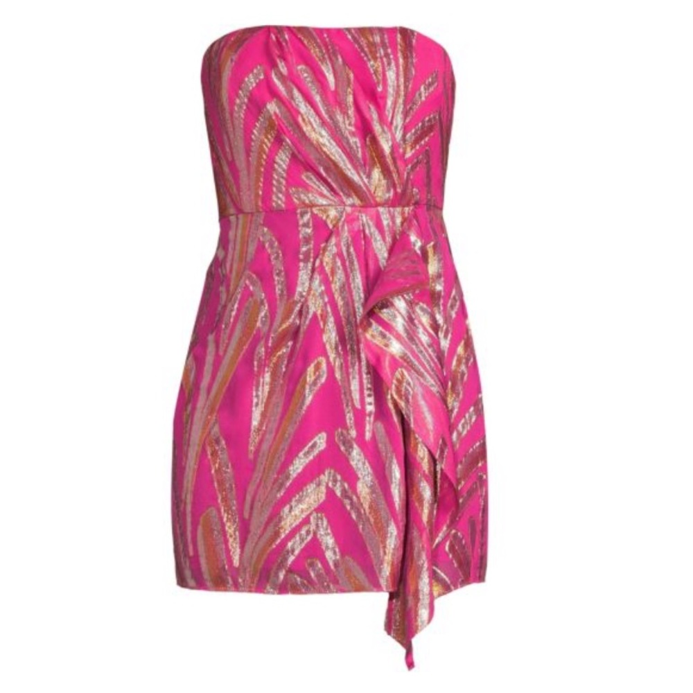 New Ramy Brook May Rice Dress Pink Silver Gold Metallic Size 16 Retail $495